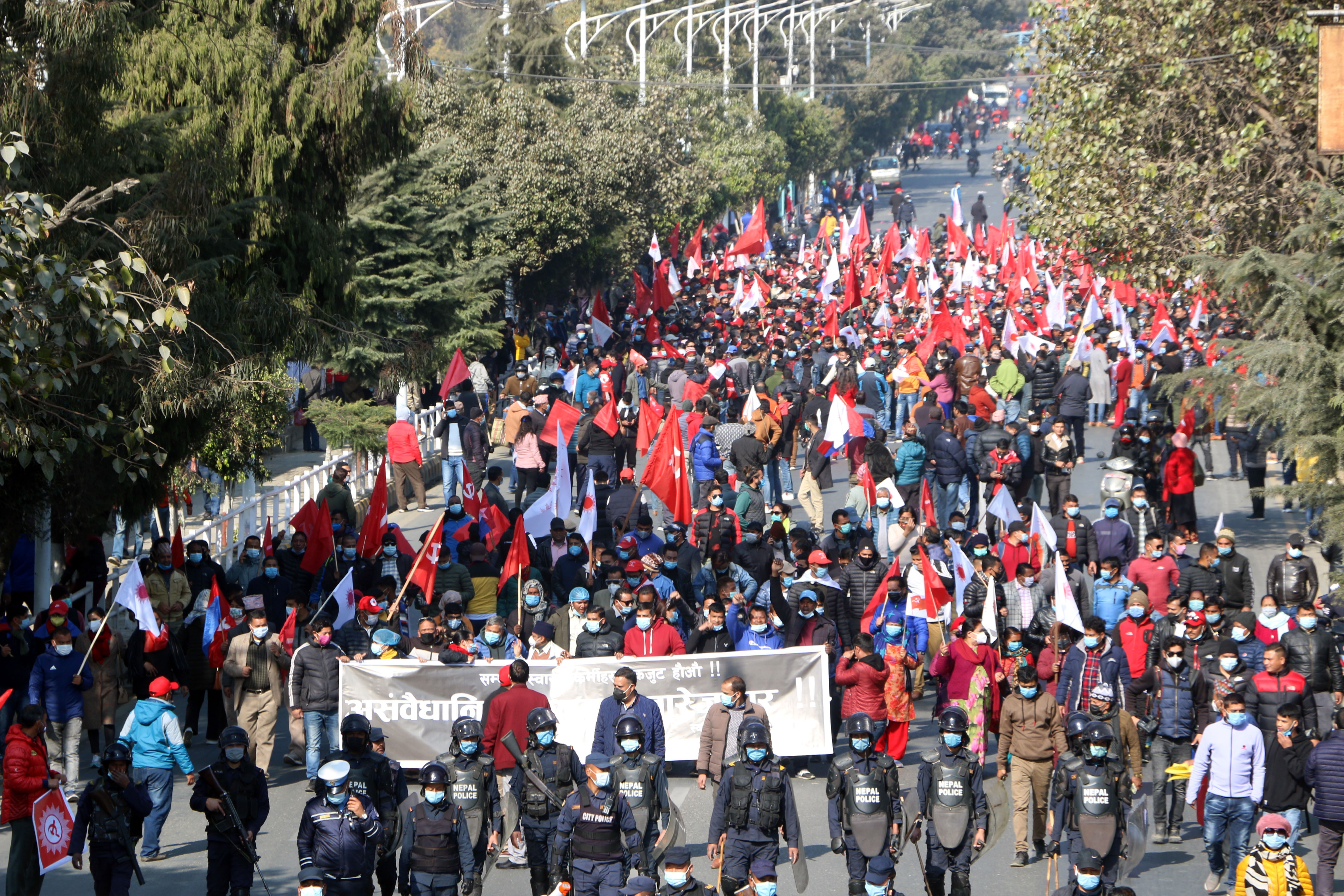 NCP Prachanda-Nepal faction takes to the streets against House dissolution