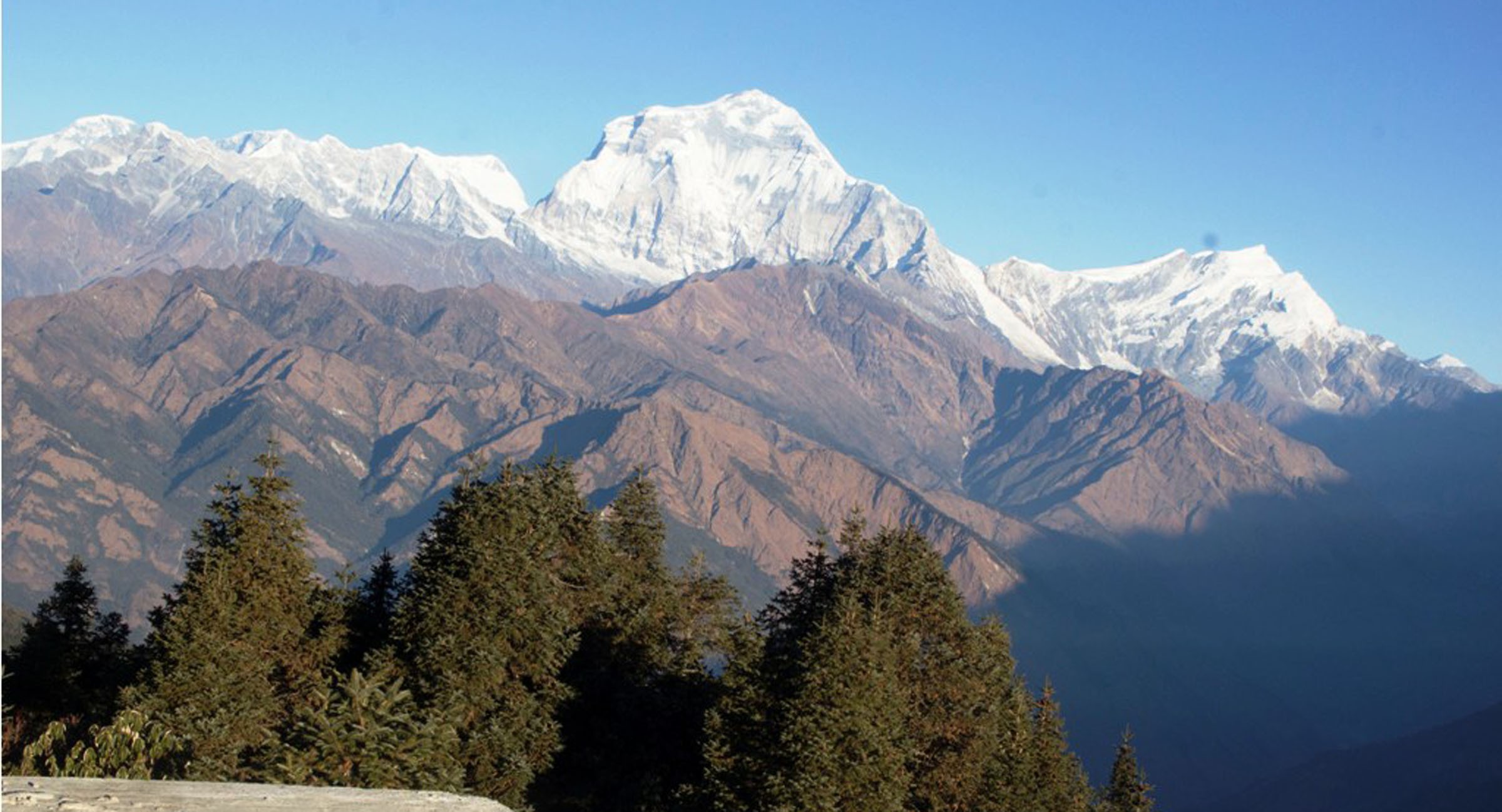 Dhaulagiri and Annapurna mountain range seen from Punhil