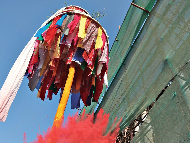 ‘Chir’ installed at Basantapur indicating start of Phagu Festival