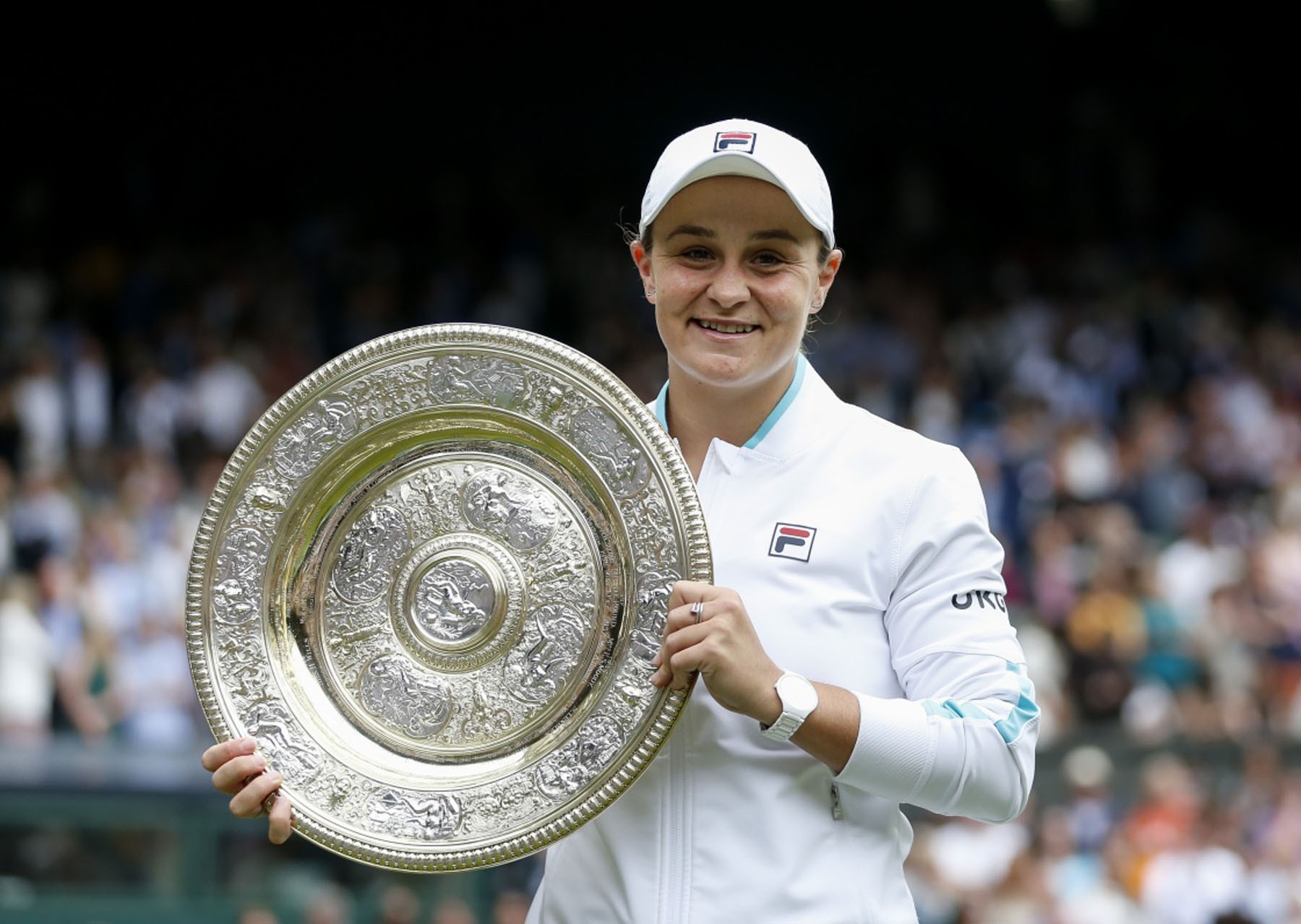 Ashleigh Barty of Australia poses with the trophy